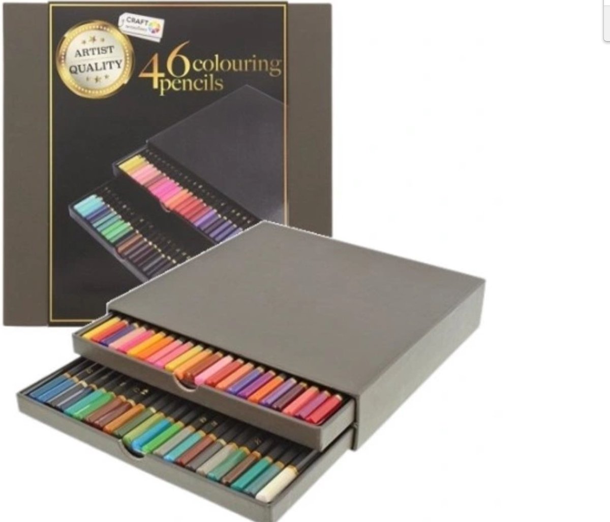 46 Professionele Kleurpotloden in luxe Opbergdoos Met Puntenslijper | Coloured Pencils | Potlood Met Zachte Punt | Optimale Kleurafgifte | Kleuren | Tekenen | Inkleuren